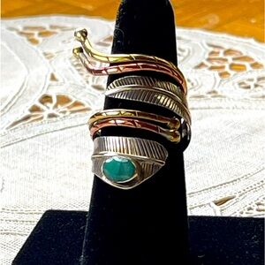 Unique 925 emerald wrap ring with brass & copper